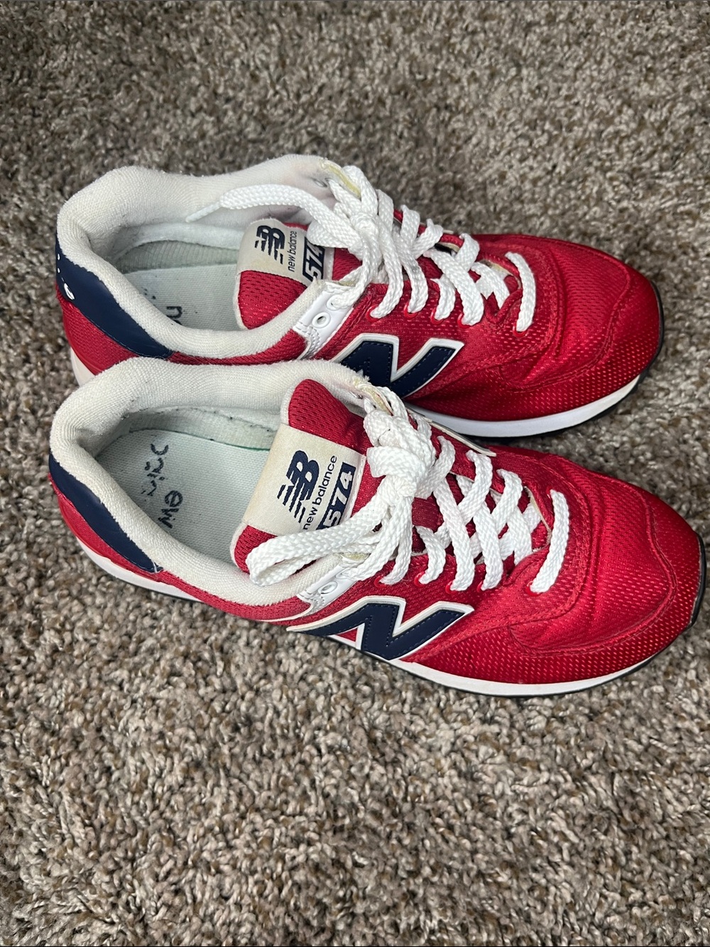 New Balance 574 Women’s Red and Navy Athletic Sneakers - Picture 7 of 7